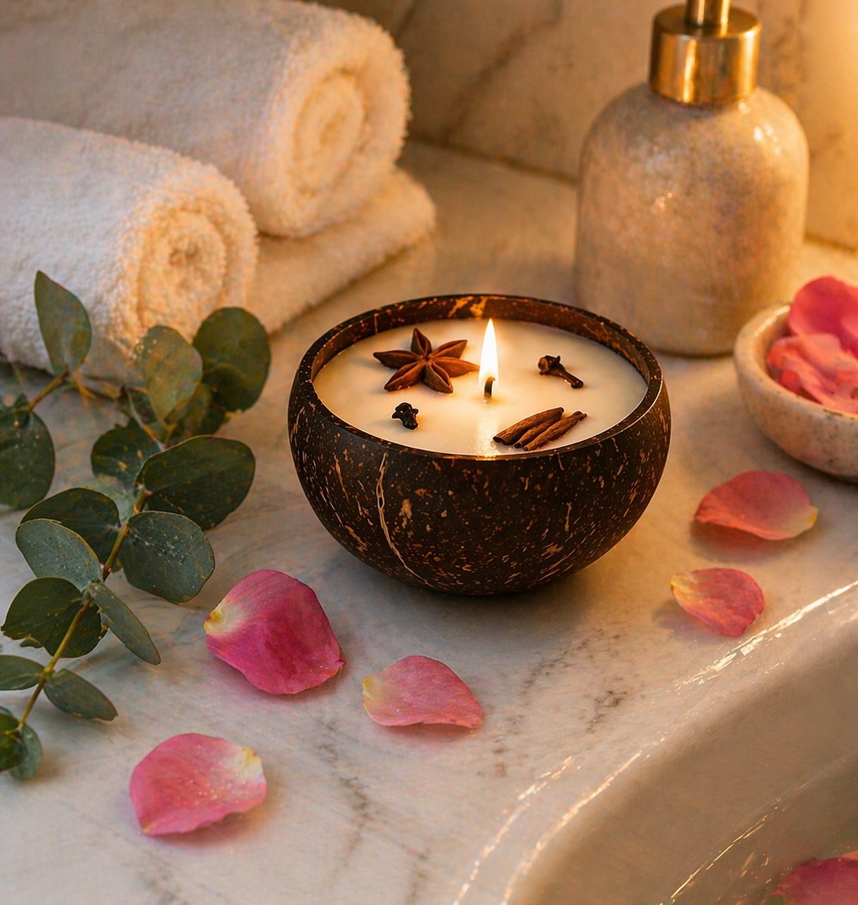 Anketras Kitchen Coconut Shell Candle – Handcrafted Natural Soy Wax Candle with Spices | Eco-Friendly Aromatherapy Candle | Decorative Rustic Home Décor | Sustainable Gift Idea